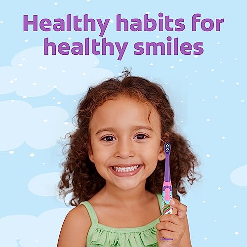 Colgate Kids Battery Powered Toothbrush, Kids Battery Toothbrush with Included AA Battery, Extra Soft Bristles, Flat-Laying Handle to Prevent Rolling, Unicorn Toothbrush, 1 Pack