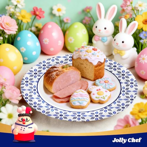 JOLLY CHEF 10 inch Disposable Paper Plates 140 Count, Soak Proof, Cut Proof, Heavy Duty Paper Plates for Everyday Use