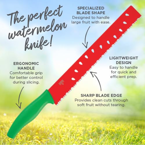 Kuhn Rikon Watermelon Knife, Serrated Fruit Slicer for Watermelon and Large Fruit, Long Blade for Clean Slicing, Easy Cutting Tool