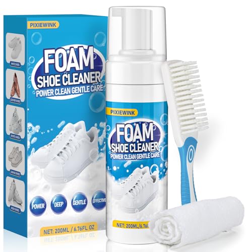 Shoe Cleaner, 6.76 fl oz Shoe Cleaning Kit with Brush and Towel, White Sneaker Cleaner for Removing Stains