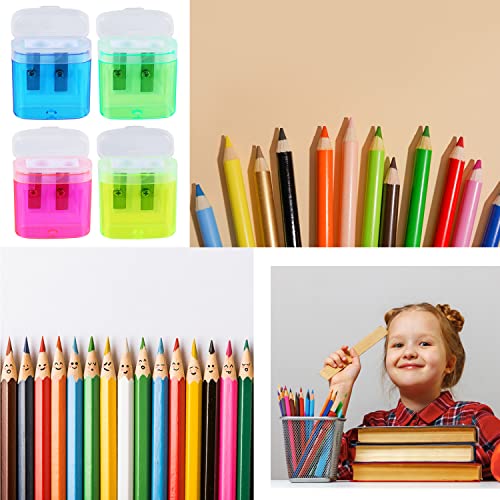 XYW 24 Pack Compact Dual-Hole Manual Pencil Sharpeners with Lid & Receptacle, Colorful Portable Handheld Sharpeners for School, Classroom, Home Office