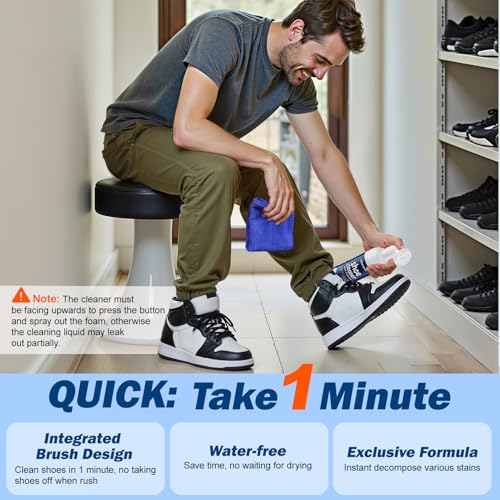 Water-free Sneaker Cleaner, White Shoe Cleaner Kit 6.76 OZ Foam for Tennis Shoes, Running, Golf, PU, Nubuck, Sole