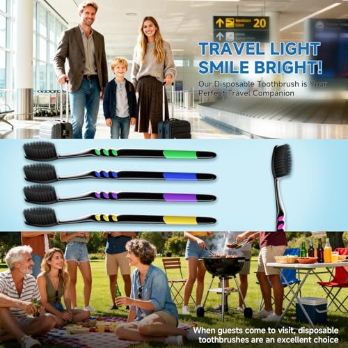 50 PCS Individually Wrapped Bulk Toothbrush Pack, Disposable Soft Bristle for Adult or Kid, Ergonomic Handle, Perfect for Travel, Hotel, Donation