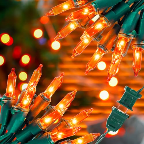 Hopolon Orange Halloween Mini Lights, 2 Pack 50 Count 13FT Green Wire
