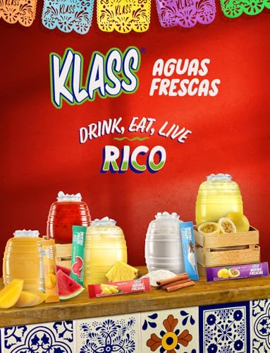 Klass Aguas Frescas, Powdered Drink Mix Variety Pack, 44 Singles Zero Sugar & Caffeine-Free Powder Packets, Water Drink Mix, Flavors: Mango, Watermelon, Pineapple & Passionfruit - 5 Calories Per Packet & Natural Flavors