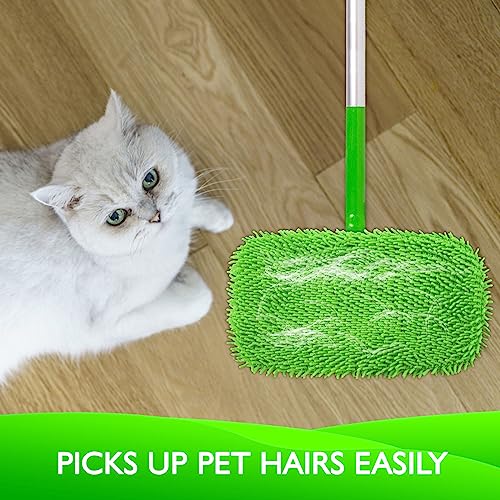 Reusable Microfiber Mop Pads Compatible with Swiffer Sweeper- 4 Pack Dry Sweeping Cloths & Wet Mopping Cloths - Chenille Washable Wet Pads Refill for Mopping Floors (Mop is not Included)