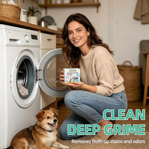 SOPAMI Washing Machine Cleaner Tablets 24-Pack (12 Month Supply) for HE/Top/Front Load Washers - Removes Stubborn Pet Hair, Odors, Mold & Residue, Septic Safe & Fragrance Free