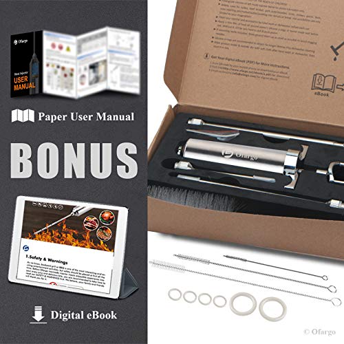 Ofargo Stainless Steel Meat Injector Syringe Kit with 4 Marinade Needles for BBQ Grill Smoker, Valentines Day Gifts for Men Dad Husband Him, 2-oz Large Capacity, Both Paper User Manual and E-Book Recipe