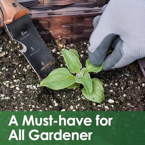 PERWIN Hori Hori Garden Knife, Garden Tools with Sheath for Weeding, Planting, Digging, 7" Stainless Steel Blade with Cutting Edge, Full-Tang Wood Handle with Hanging Hole