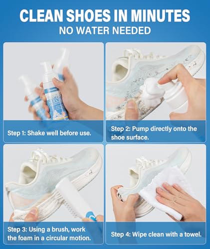 Shoe Cleaner, Sneaker Cleaner Foam for White Shoes & Sneakers, Deep Cleaning Shoe Cleaning Kit Removes Dirt & Stains Fast, 6.76 oz with Brush & Towel for Leather, Canvas, Knit, Rubber & More