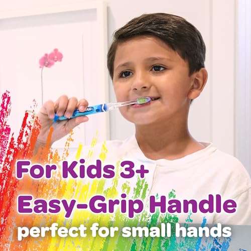 GUM Crayola Timer Light Kids Toothbrush, Soft-Bristled Toothbrush with Suction Cup Base for Ages 3+, 1 Count (Pack of 4)