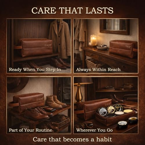 Shoe Care Kit – 16-in-1 Leather Shoe Polish, Cleaning & Conditioning Kit with Saddle Soap & Mink Oil – Black/Brown/Neutral Shoe Polish, 3 Horsehair Brushes – Premium Storage Bag – Gift for Men & Women