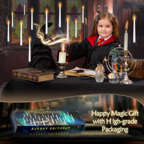 kakoya Flameless Floating Candles with Wand，20 Pcs Magic LED Hanging Taper Candles，Flickering Battery Operated Taper Candle with Wand Remote for