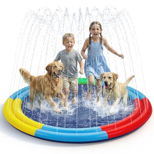 78" Extra Large Non-Slip Splash Pad for Kids & Dogs, Thicker Sprinkler Mat, Backyard Outdoor Water Toys, Durable Summer Fountain Play Pool Gifts for Toddlers, Children & Pets