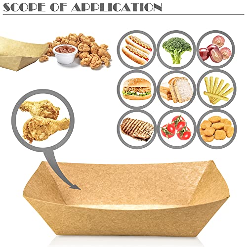 100 Pack 2lb Paper Food Trays, Heavy-Duty Paper Food Boat Disposable Serving Basket Tray for French Fries Nachos Snack Hot Dog Taco BBQ Popcorn Party Picnic Wedding Party (Brown)