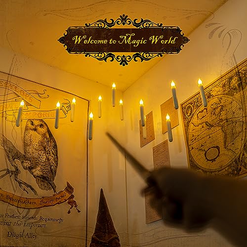 Homemory Hanging Floating Candles with Wand Remote and String, Flying Flameless LED Taper Candles Warm White Light, Battery Operated Window Candles