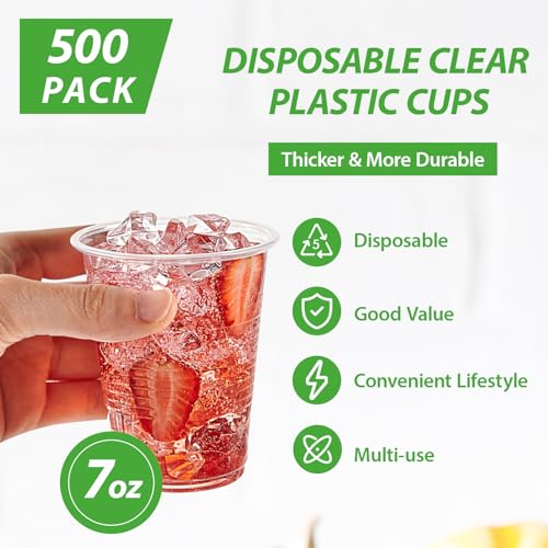 Lilymicky 500 Pack 7 oz Clear Plastic Cups, Disposable Drinking Cups, Plastic Party Cups for Birthday Parties, Picnics, Ceremonies, and Any Events