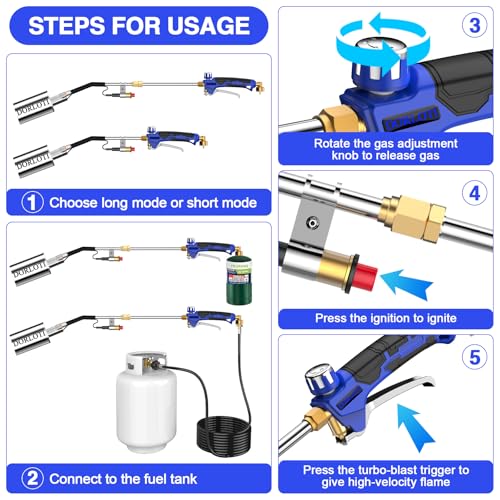 Propane Torch Weed Burner Kit, Blow Torch High Output with Self Igniter and Turbo Trigger,Heavy Duty Flamethrower with 12.5FT Hose for Weeding,Roofing,Melting Snow,Road Paint Removing