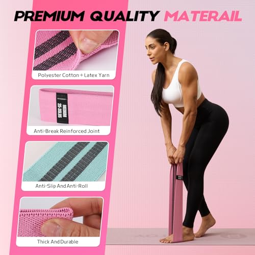 Resistance Bands for Working Out with Guide, 4 Workout Bands for Women & Men, Fabric Exercise Bands for Legs, Hip, Glute, Butt, Booty Bands Set for Yoga, Pilates, Strength