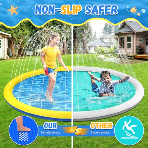 107 inch Extra Large Non-Slip Splash Pad Sprinkler for Kid and Dog, Kiddie Dog Pool, Kid Outdoor Toys for Ages 3-12 Boys Girls, Summer Outdoor Water Kids Toys, Parent Games, Backyard, Lawn