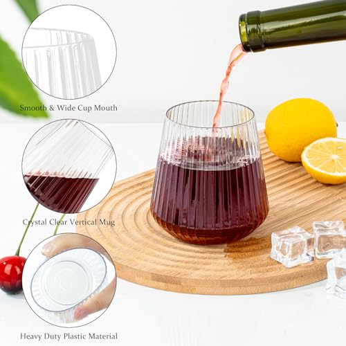 BESTSTAR 36 Pcs 12 oz Plastic Clear Ribbed Wine Glasses, Origami Ripple Disposable Champagne Glasses Elegant Whiskey Glasses Ideal for Weddings, Bars, Christmas, Halloween, Pool Party, Daily Use