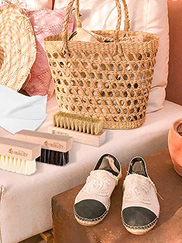 YoungJoy 3 Pieces Dual Sided Sneaker Shoe Cleaner Brush Set Shoes Clean Brush Kit Both Boar and Plastic Bristles with Microfiber Cloth (B)