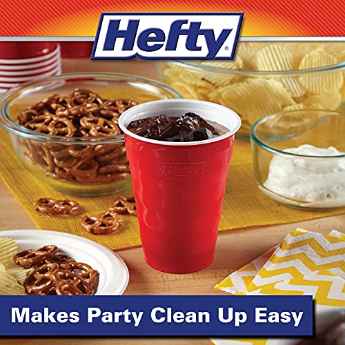 Hefty Party On Disposable Plastic Party Cups, 50 Count, 18 Oz Red Cups for Parties, Tailgates, Birthdays, Holidays, and More, Contoured Shape for Easy Gripping, Strong and Durable