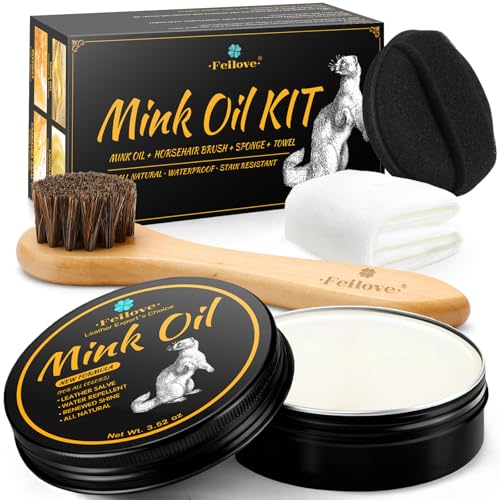 Feilove 4-in-1 Mink Oil Leather Conditioner and Cleaner 3.52 oz - Premium Waterproof Formula for Boots and Shoes