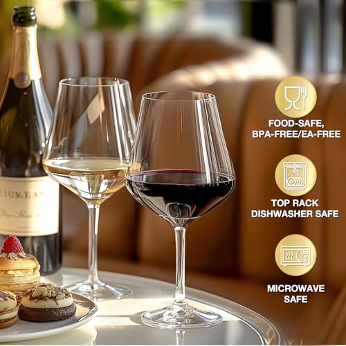 Hlukana Unbreakable Wine Glasses Set of 6, 16 oz Plastic Wine Glasses with Stem, BPA Free, Reusable Wine Glass for Poolside, Outdoors Camping Picnic Restaurants Home Bar Christmas Unique Gift