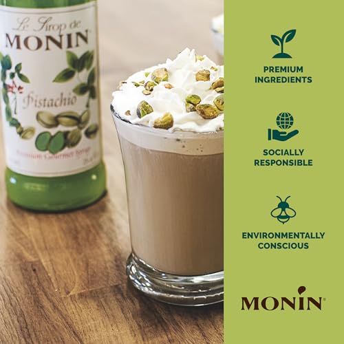 Monin - Pistachio Syrup | Rich & Buttery Sweetness, Premium Syrup for Coffee, Cold Brews & More | Clean Label with No Artificial Flavors, No Artificial Preservatives (BPA Free Bottle, 33.8 fl oz)