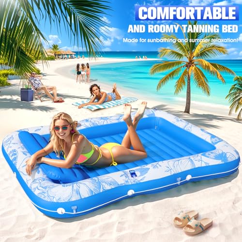 Inflatable Tanning Pool Lounger with Canopy,81"x 60" Large Tanning Floats for Adults, Butterfly Pool Lounger Float,Blow Up Tanning Water Bed with Cup&Phone Holder,Adults Tanning Pools for Backyard