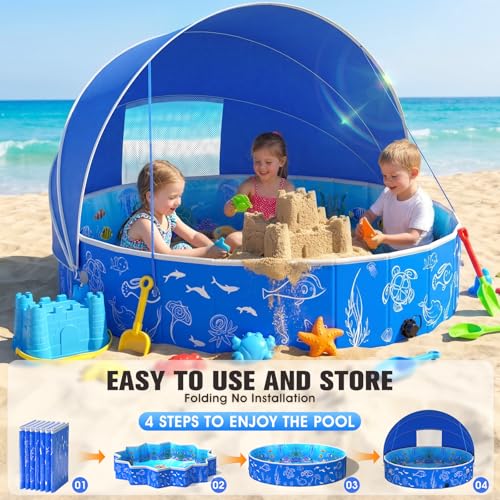 StarOcean 2026 Kiddie Pool with Canopy,Baby Swimming Pool for Toddler,Foldable kiddie pool with Shade,Portable Kids Pool for Backyard,Plastic Kiddie Pool with Sun Shade,Pop up Baby Pool for Beach-51‘’