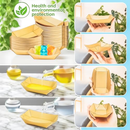 500 Pack 1/4Lb Paper Food Boat Trays Disposable Small Paper Boats Plates Containers, 0.25Lb Mini Kraft Food Serving Tray Boat Basket Bowl for Snack Fries Dessert Popcorn Sauce BBQ Tacos Nacho