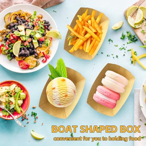 Oomcu 200 Pack 1/4 lb Disposable Kraft Brown Paper Food Boats Nacho Trays - Hotdog Trays Bulk Small Serving Trays for Party Snacks, French Fries,Tacos, BBQ, Hot Dogs, Food Trucks Supplies