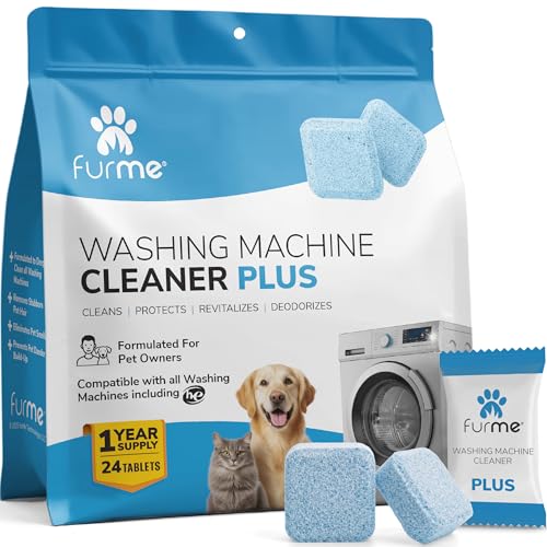 FURME Washing Machine Cleaner Tablets for Pet Owners – 24 Pack Deep Cleaning Descaler for HE Front & Top Load Washers – Removes Pet Hair Odor, Residue & Grime – Septic Safe – 12 Month Supply