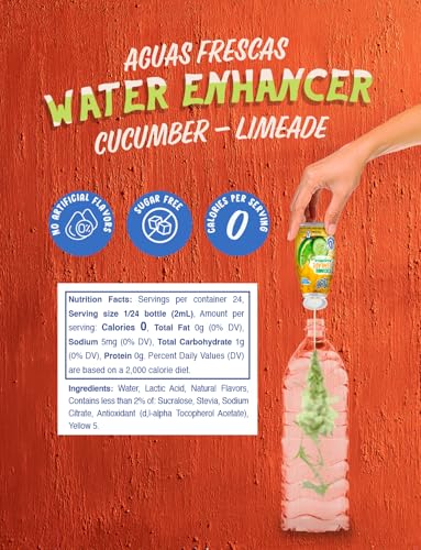 Klass Aguas Frescas | Liquid Water Enhancer | Cucumber-Limeade | Naturally Flavored | Sugar Free | Zero Calories Per Serving | Keto | 4 Bottles, Makes 96 Drinks