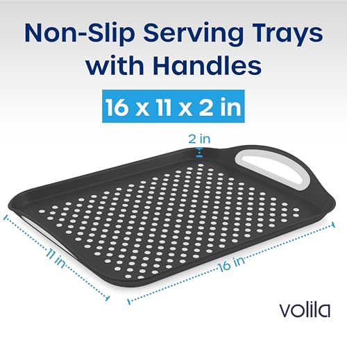 Food Trays for Eating on Couch - 2 Pack - Non Slip Dinner Trays for Eating Set of 2 Non Slip Serving Tray and Food Tray with Handles (Black)