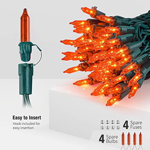 Hopolon Mini Orange Halloween Lights, 2PACK Total 100Count 26FT,Green Wire