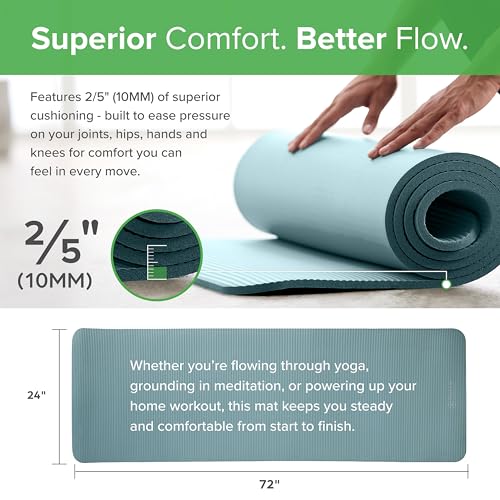 Gaiam Essentials 2/5" Thick (10mm) Yoga & Pilates, Fitness & Exercise Mat with Easy-Cinch Carrier Strap Cusion Support For Fitness and Gym Workouts