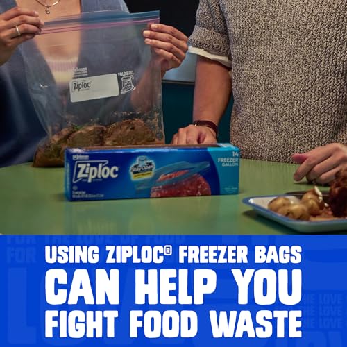 Ziploc Quart Food Storage Freezer Bags, Stand-Up Bottom, Easy to Fill, 100 Count