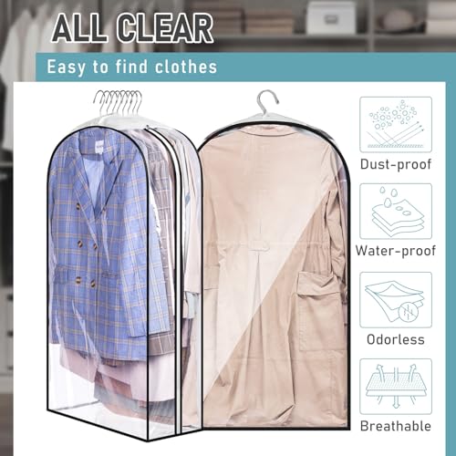 MISSLO 10" Gusseted All Clear Garment Bags for Hanging Clothes 3 Packs 40" Suit Bags for Closet Storage Hanging Clothes Storage Suit Cover for Shirts, Coats, Dresses