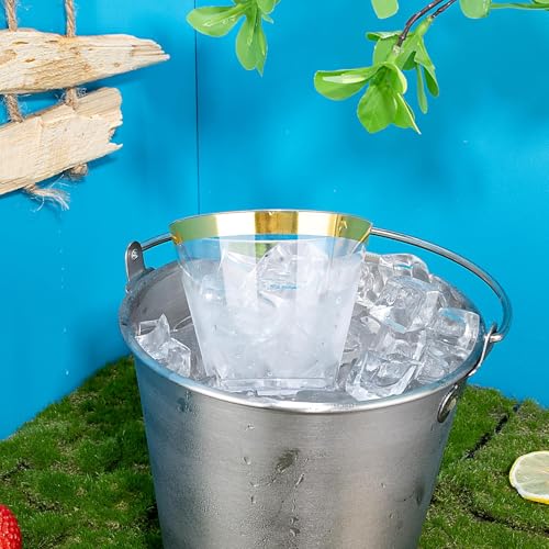 Hioasis 200Pcs 9OZ Clear Cups - Plastic Disposable Cups with Gold Trim, Heavy Duty & BPA-free for Party, Wedding, Reception