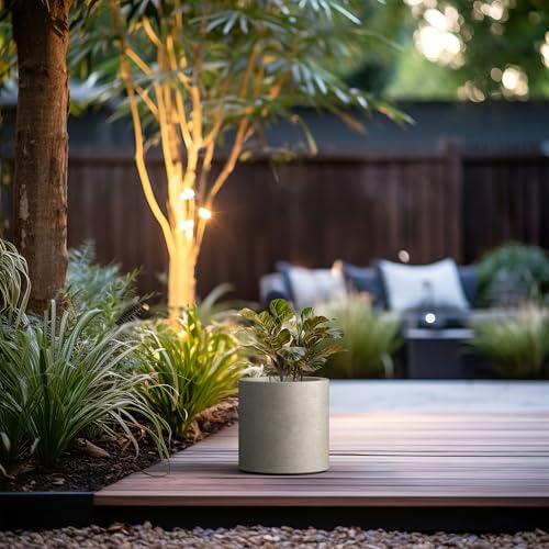 Kante 9.8" Dia Round Concrete Planter, Modern Style Large Cylindrical Plant Pot with Drainage Hole and Rubber Plug for Indoor Outdoor Patio, Weathered Concrete