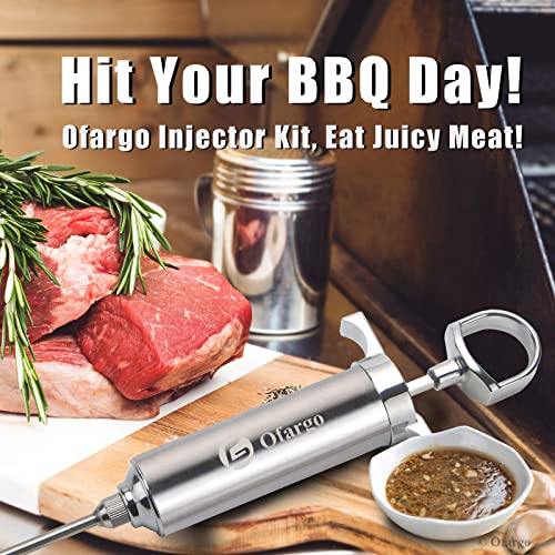 Ofargo Stainless Steel Meat Injector Syringe Kit with 4 Marinade Needles for BBQ Grill Smoker, Valentines Day Gifts for Men Dad Husband Him, 2-oz Large Capacity, Both Paper User Manual and E-Book Recipe