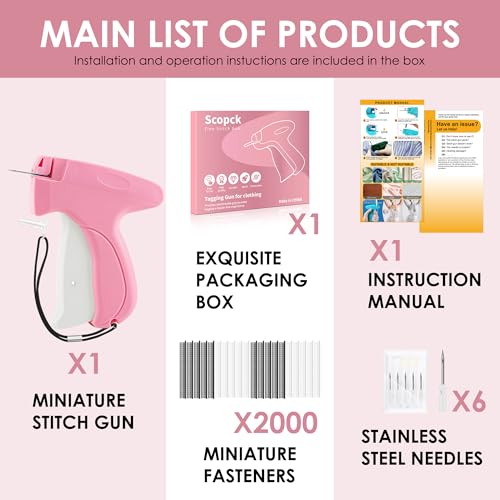 Stitch Gun for Clothes - Handheld Stitch Gun Quick Clothing Fixer - Tagging Gun - Includes 6 Needle, 1000 Black Fasteners & 1000 White Fasteners