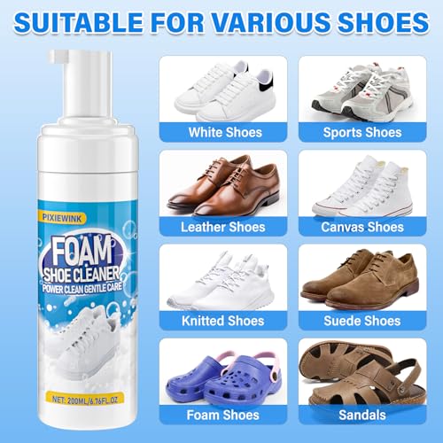 Shoe Cleaner, 6.76 fl oz Shoe Cleaning Kit with Brush and Towel, White Sneaker Cleaner for Removing Stains