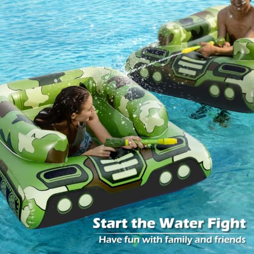 Tank Pool Floats Kids Adults - Jasonwell Inflatable Pool Floaties Swimming Pool Tank with Water Cannon Gun Swim Floaty Rafts Lake Beach Party Pool Toys for Boys Girls Toddlers Kids Adults (Green, L)
