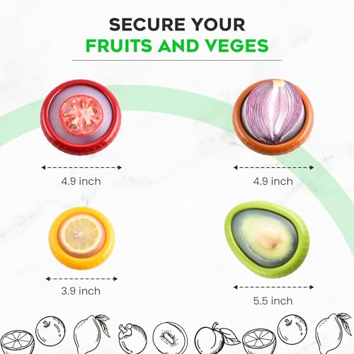 Silicone Avocado Saver - 4PCS Multi-Use Food Saver as Onion Saver & Lemon Saver, Avocado Keeper, Tomato Saver, and More - Anti-Oxidation + Reusable Fruit and Vegetable Storage Containers for Fridge