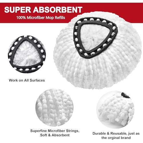3 Pack Mop Replacement Heads for O-Ceda EasyWrin Spin Mop, Microfiber Spin Mop Refills, Easy Cleaning Mop Head Replacement