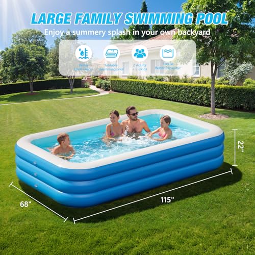Inflatable Pool for Adults, 115'' x 68'' x 22'' Large Inflatable Pool for Adults, Blow up Pools, Rectangular Family Swimming Poo l, Oversized Thickened Family Inflatable Pools for Outdoor